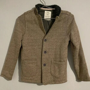 Boys 9-10 Gray Cotton knit cardigan sweater. Soft and cozy jersey lined.